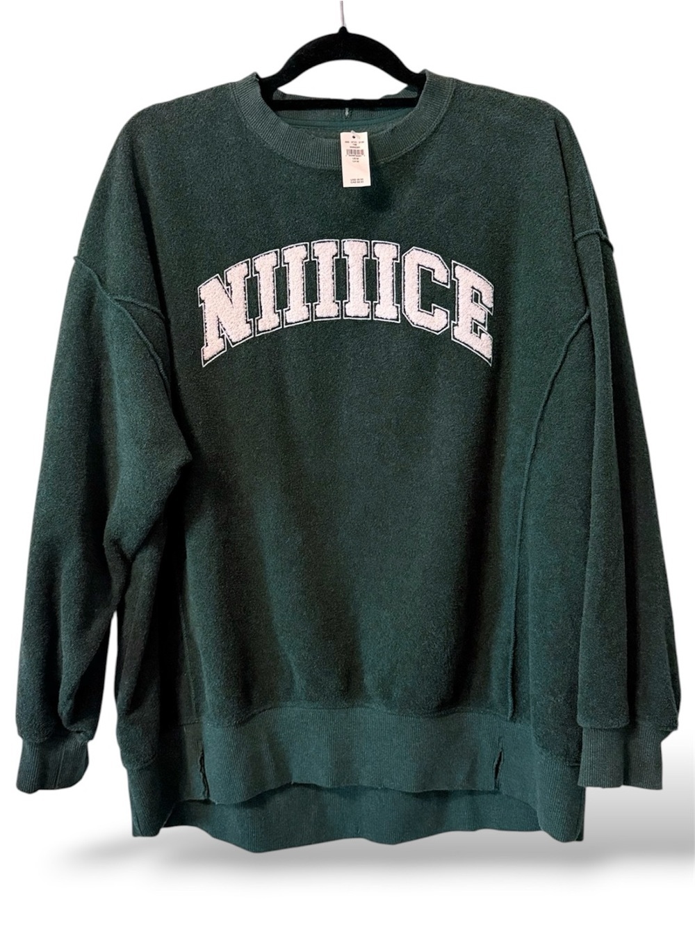 Aerie Chill Cozy Terry Cloth NIIIICE Pullover Sweatshirt Forest Green Medium NWT - Picture 2 of 10